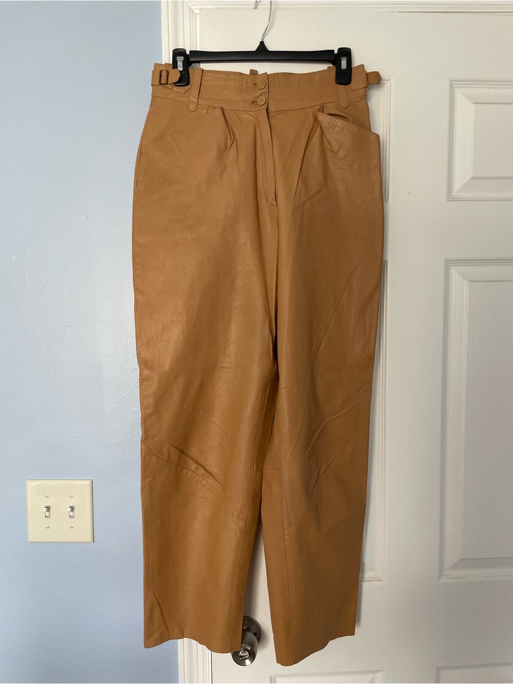High-Waist Tan Leather Pants M